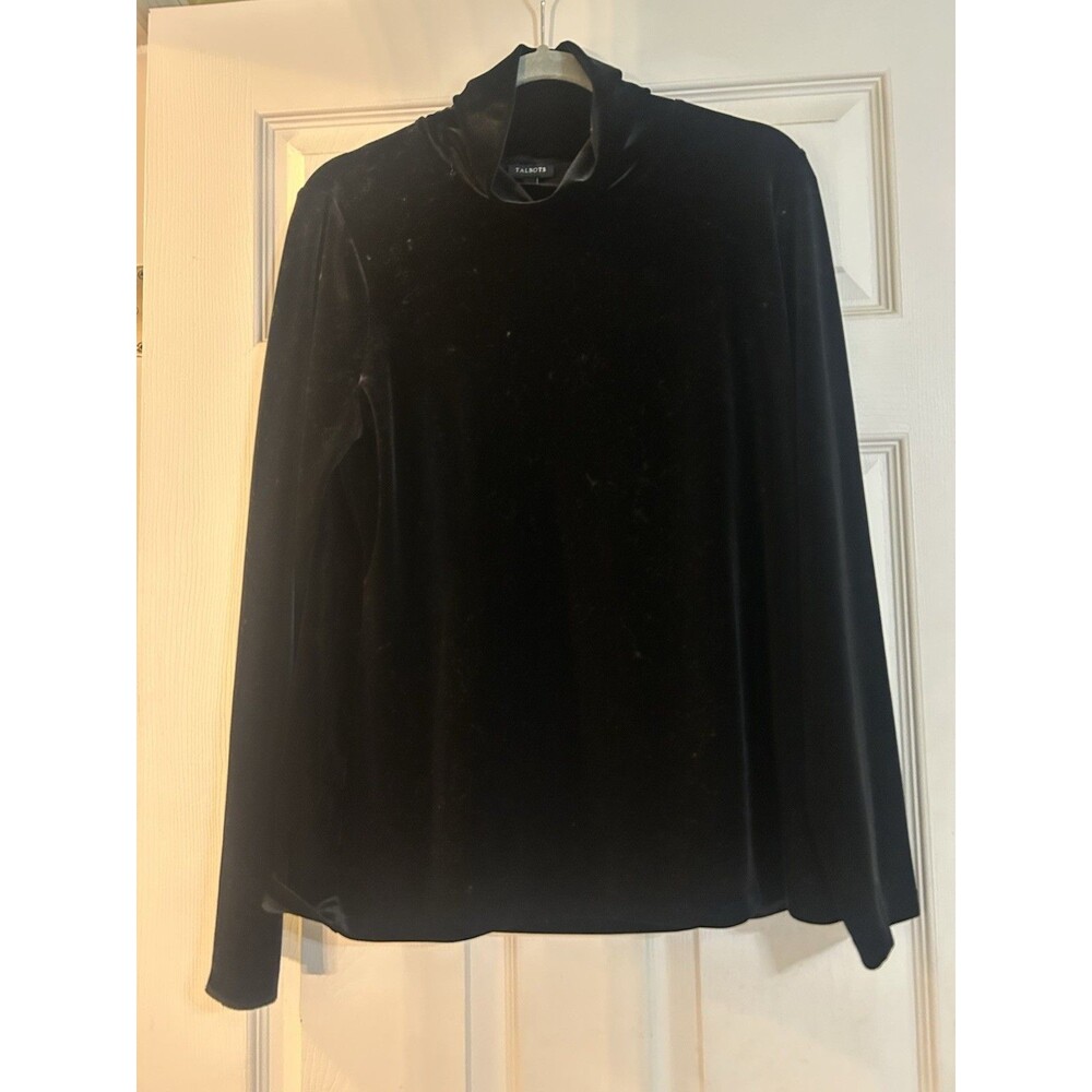 Talbots Women’s Large Black Velvet Top Long Sleeve Shirt Blouse Classic Chic